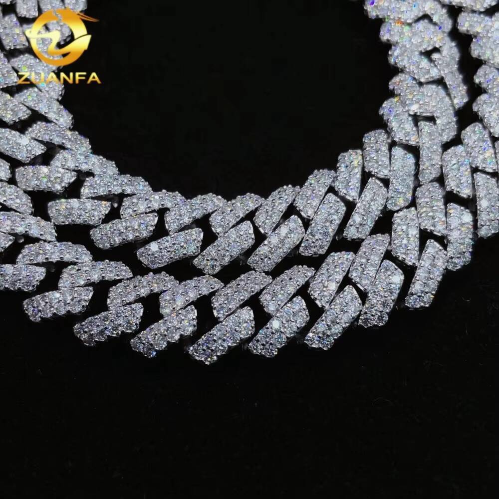 Promotion Selling Fashion Hip Hop Jewelry 925 Sterling Silver 12mm 2 Rows Iced Out VVS Moissanite Diamond Miami Cuban Link Chain