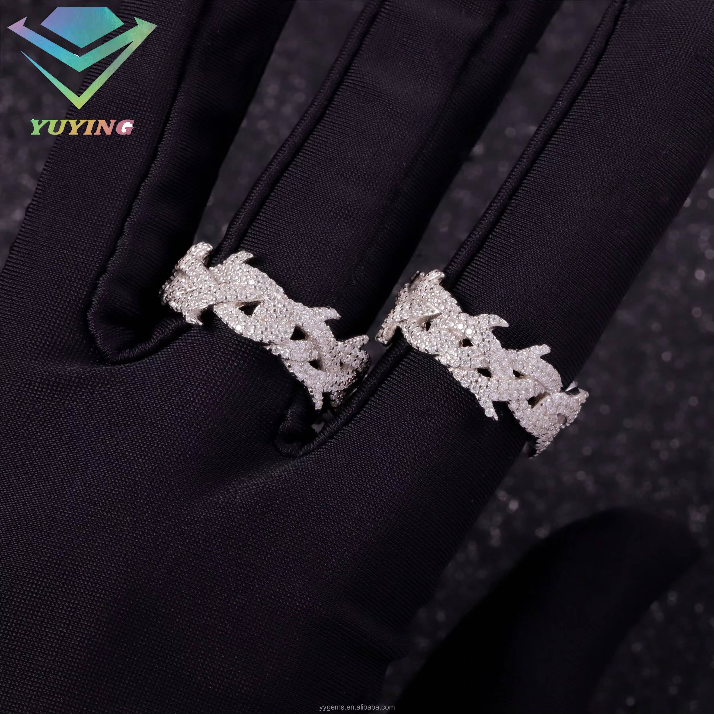 Spiked Design Mossanite Ring Fine Jewelry 925 Sterling Silver Hip Hop Ring for Men Women VVS Moissanite Diamond Cuban Ring