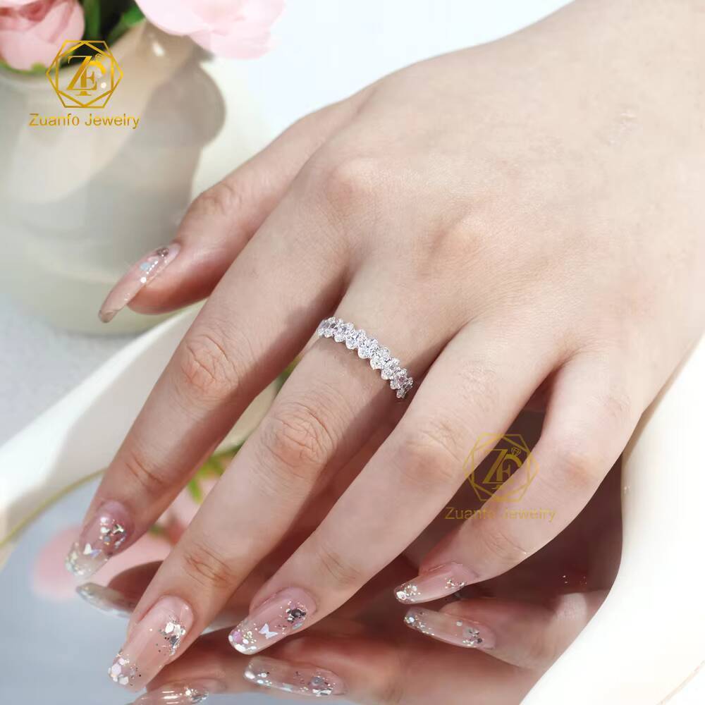 Custom Luxury Fine Jewelry 14K Gold Wedding Band 3x5mm Oval Moissanite Half Eternity Finger Ring for Women