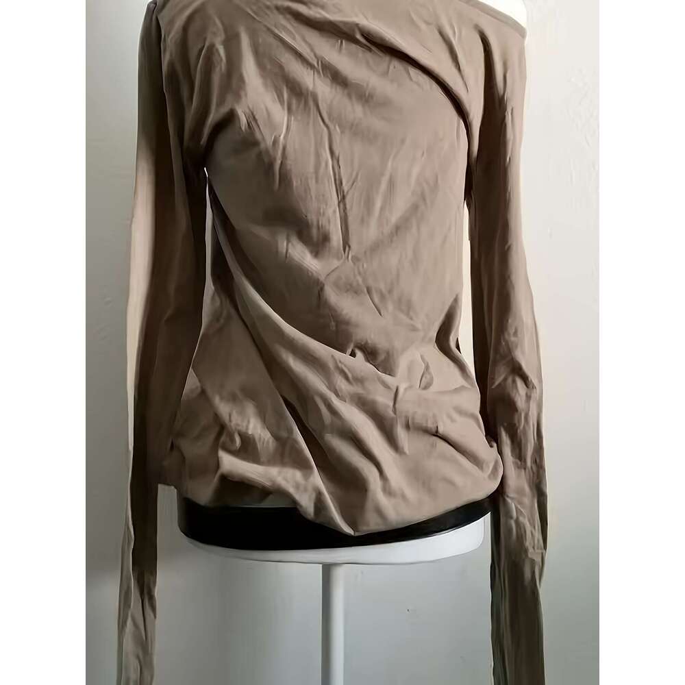 Gothic Skull Print Off-Shoulder Long Sleeve T-Shirt For Women - Black With White & Gray Design, Soft Polyester Fabric, Casual Streetwear Style,