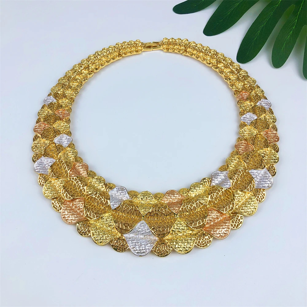ESALE Italian Ladies Fine Jewelry Sets Gold Color Women Necklace Earrings African Big Jewelry Wedding Party Gift 251016