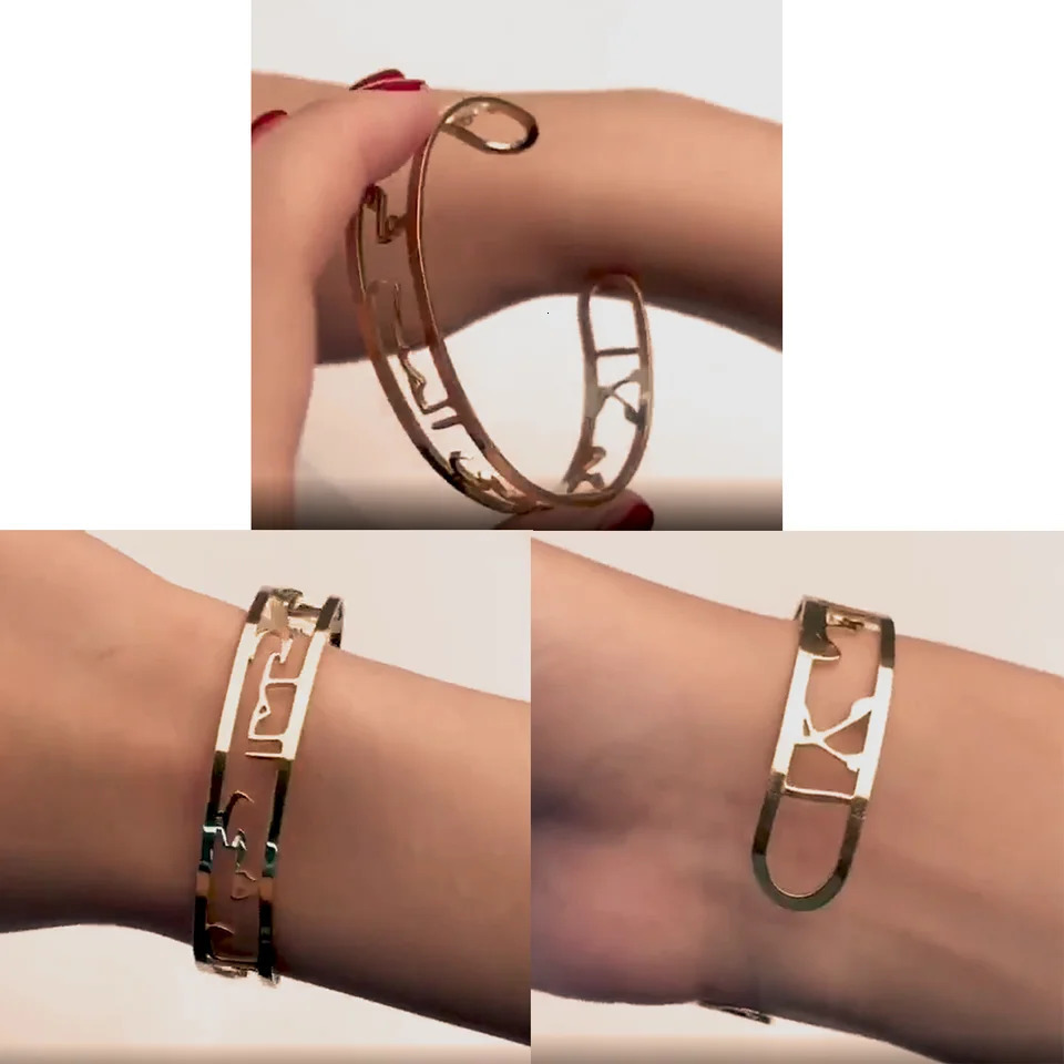 Gold Arabic Name Bangles Personalized Gold Stainless Steel ID Family Nameplate BanglesBracelet Faith Letter Bangles Adjusted 251014