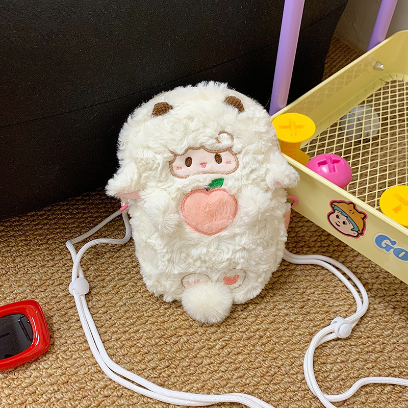 2025 Ins new designer cute soft cute white lamb plush bag soft girl multifunctional mobile phone storage crossbody bag