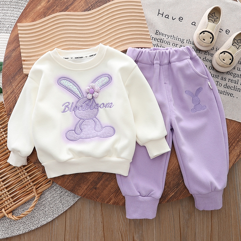 1-4 year old baby girl set, spring dress, stylish girls' clothing, Korean version baby and children's clothing, 3-piece flower rabbit two-pi