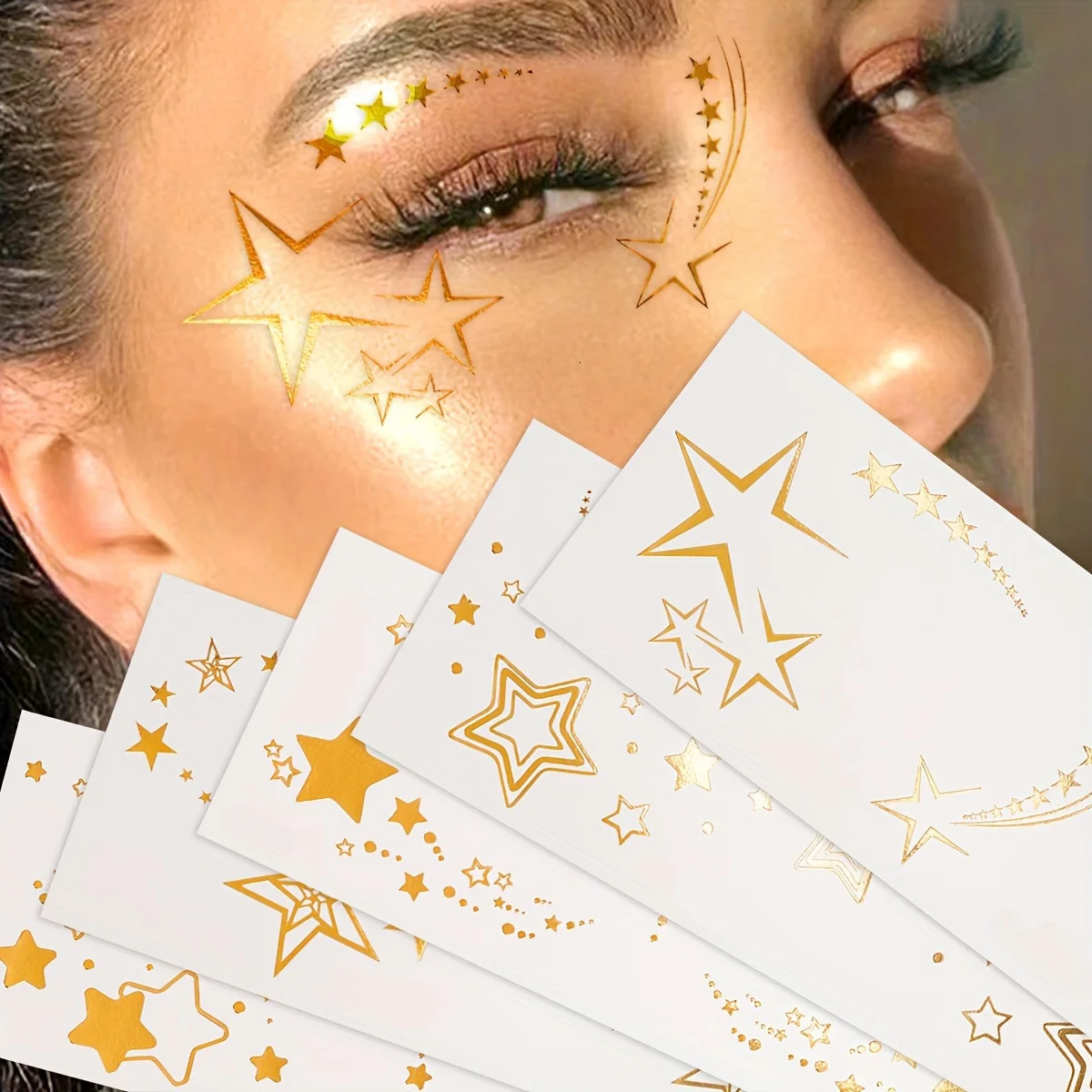 5 Sheets Golden Foil Star Freckle Temporary Tattoos Waterproof Face Eye Stickers for a Glamorous Look Makeup Party Fake Tattoos 251015