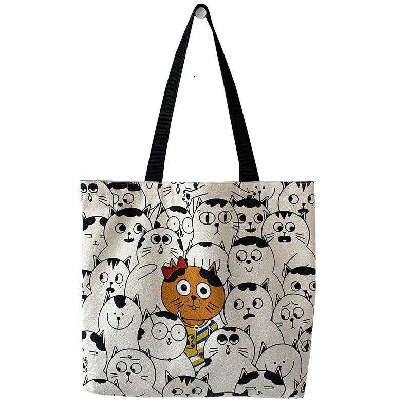 New Art Design Cute Animal Hand drawn Illustrations Shoulder Bag Backpack Literature Retro Hot Selling Fashion Large Capacity Canvas Bag for Women