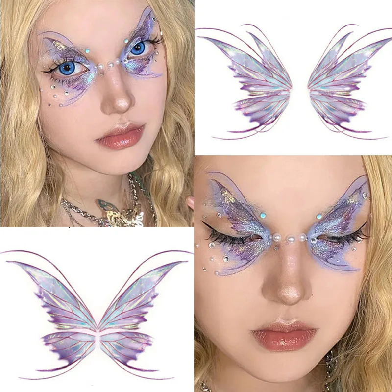 Fairy Butterfly Wings Shiny Tattoo Sticker Waterproof Eyes Face Hand Body Art Fake Tattoos For Women Makeup Dance Music Festival 251015