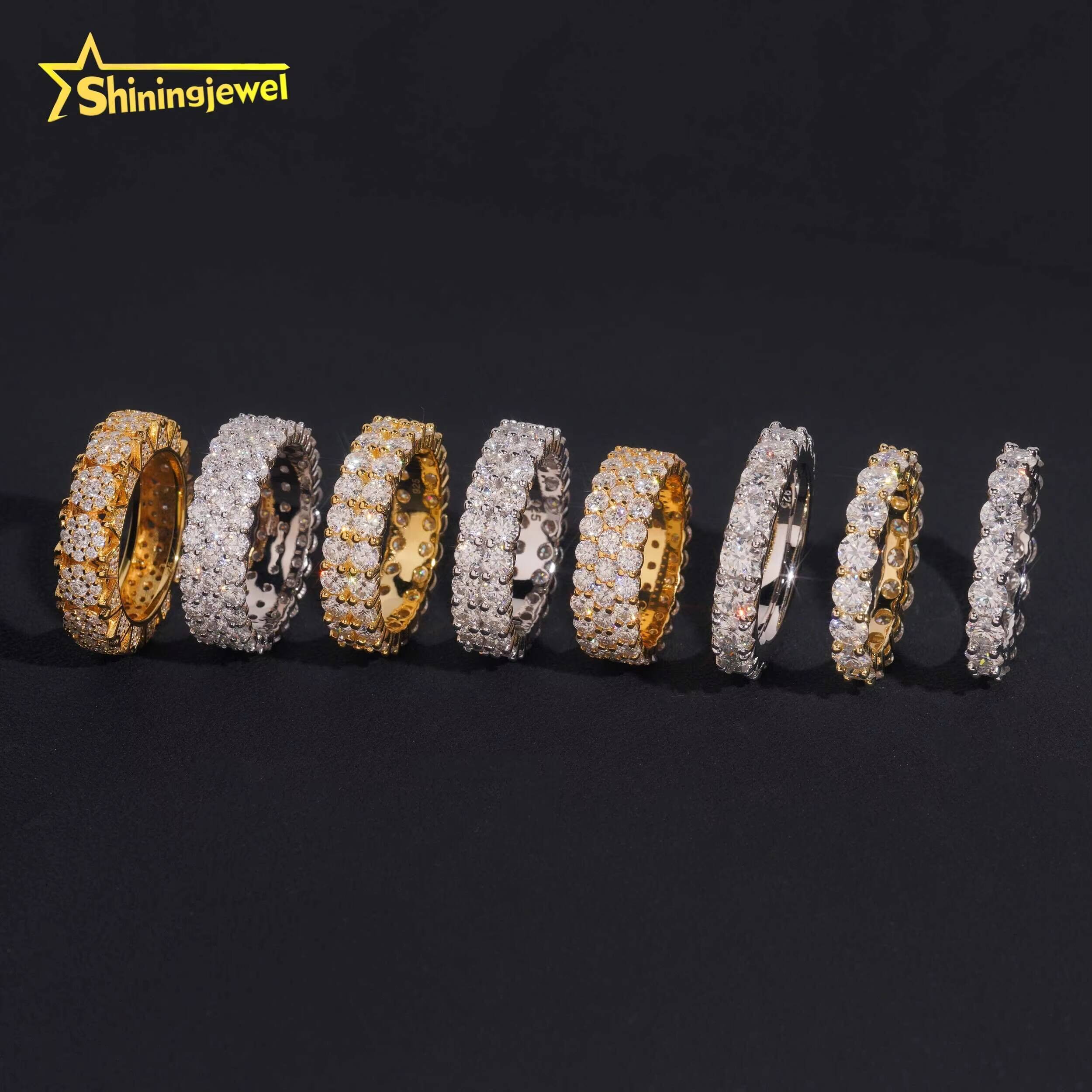 Trendy 925 Silver Men Women Iced Out Missanite Engagement Ring Bands Fine Jewelry Custom Gold Plated Moissanite Eternity Ring