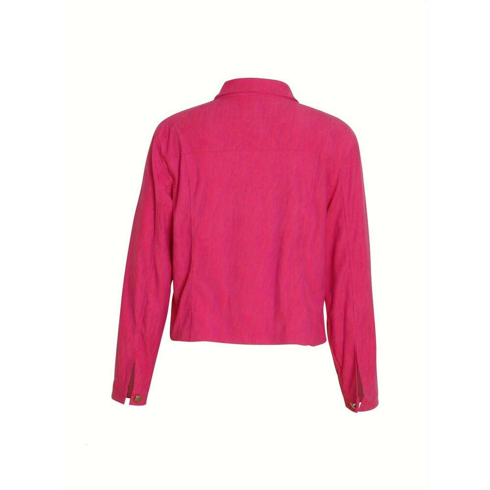 Corduroy Button Front Flap Pockets Jacket, Casual Long Sleeve Jacket For Spring & Fall, Women's Clothing