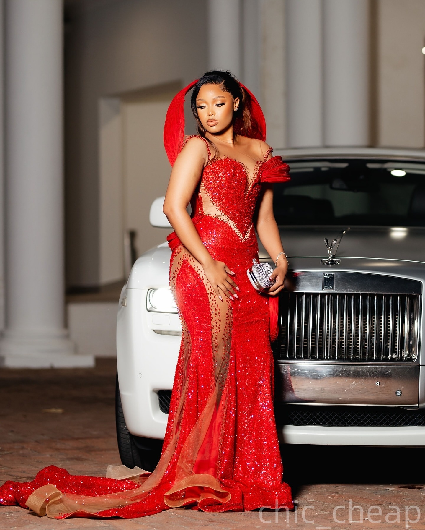 Red Mermaid Prom Dresses 2025 Crystals Illusion Stylish Sequined Evening Formal Party Second Birthday Engagement Gowns Plus Size Dress For Special Occ