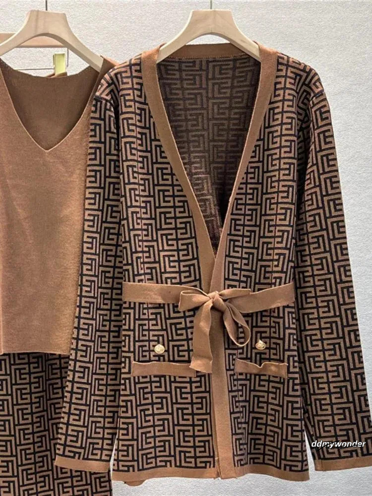 Women's 3-Piece Knitted Tracksuit Set: Warm Winter Outfit With Jacket, Sweater, Top, And Pants Ddmywonder