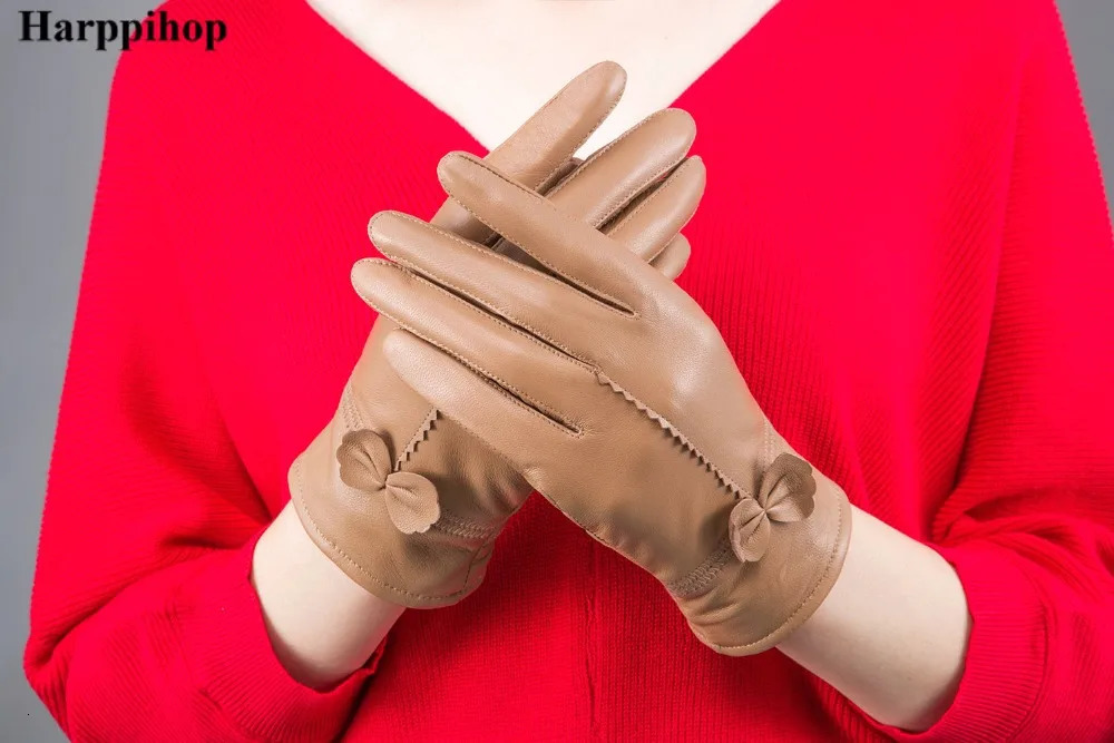 2025 womens genuine leather gloves red sheepskin gloves autumn and winter fashion female windproof gloves 251015