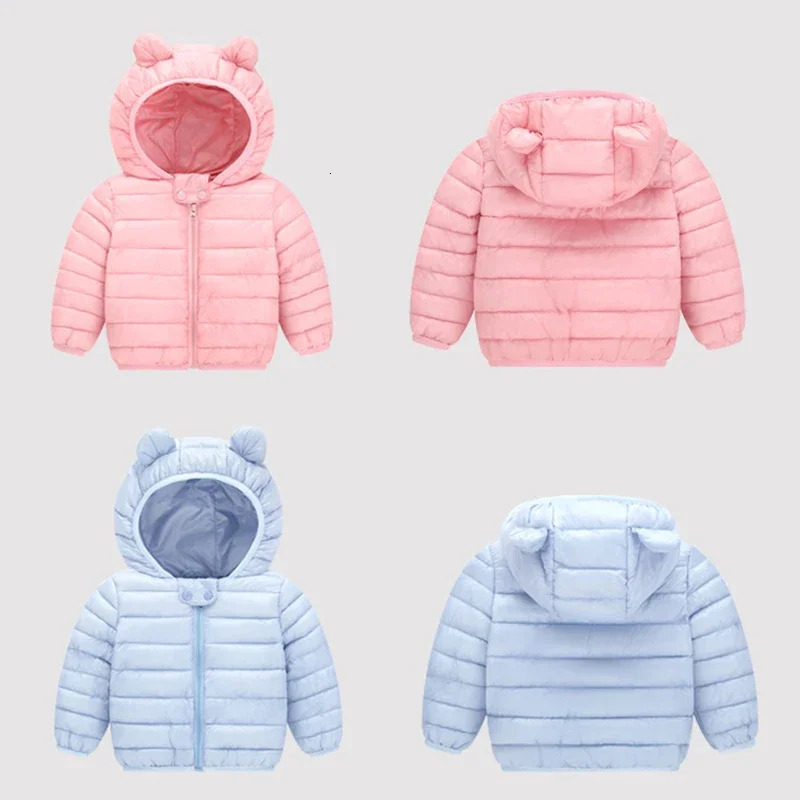 Cute Baby Girls Winter Clothes Kids Light Down Coats with Ear Hoodie Spring Girl Jacket Toddler Children Clothing for Boys Coat 251017