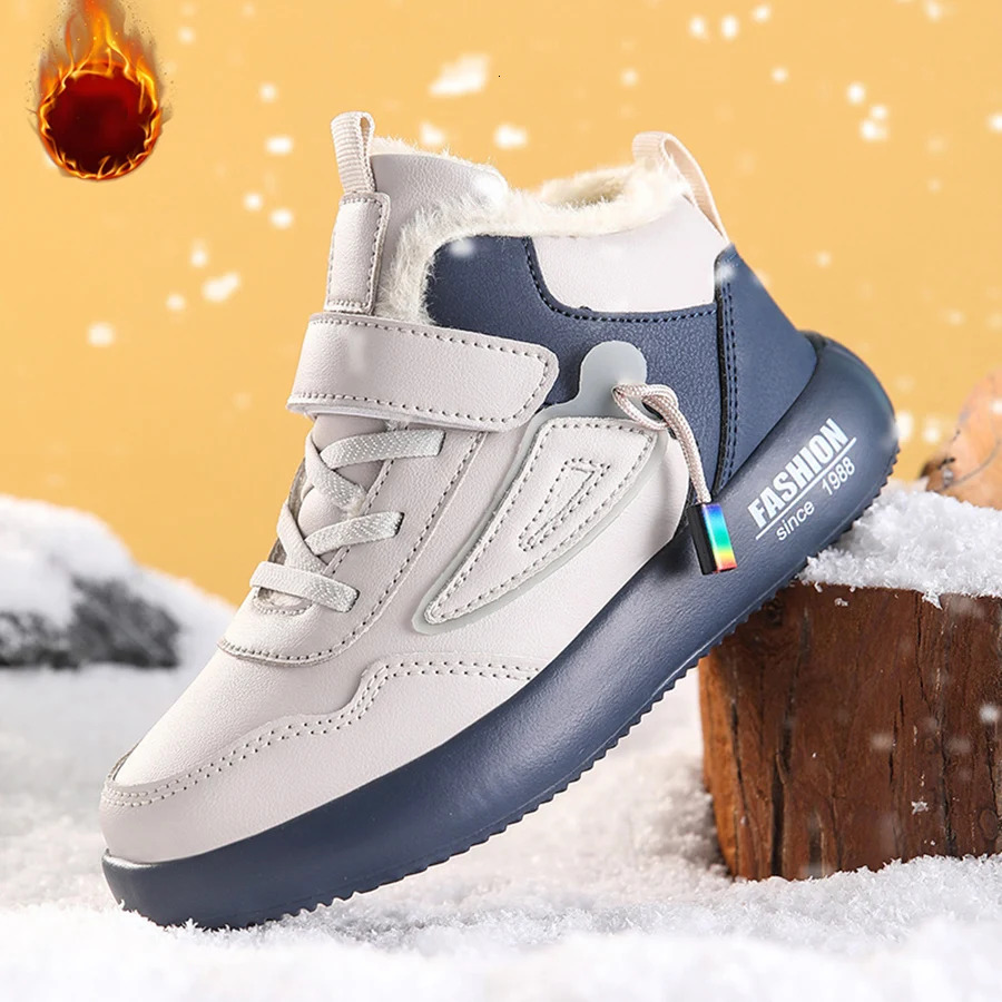 Winter Children Shoes PU Leather Waterproof Sports Shoes Kids Snow Boots Girls Boys Warm Plush Fashion Sneakers 251014