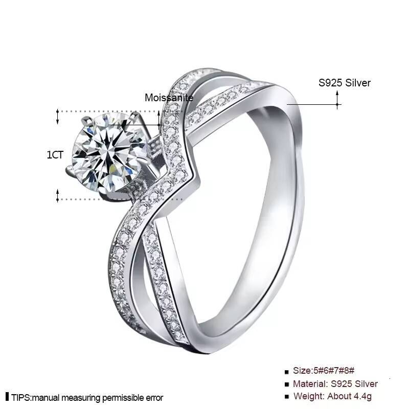 Fashion Jewelry Rings Diamond Moissanite Ring 925 Sterling Silver Double Slim Waist Princess Wedding Rings Female Jewelry