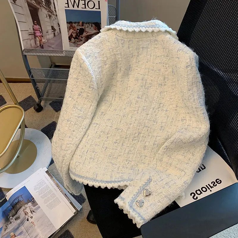 Coat for Women with a Sophisticated French Retro Socialite Temperament Featuring a Collar and Coarse Tweed Short Top 251009