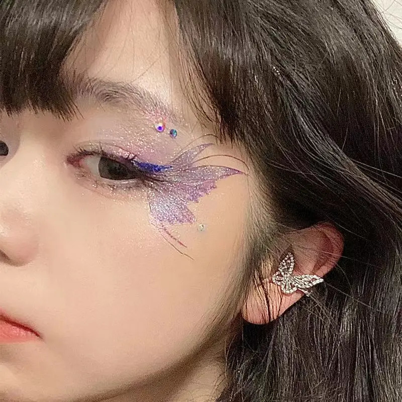 Fairy Butterfly Wings Shiny Tattoo Sticker Waterproof Eyes Face Hand Body Art Fake Tattoos For Women Makeup Dance Music Festival 251015