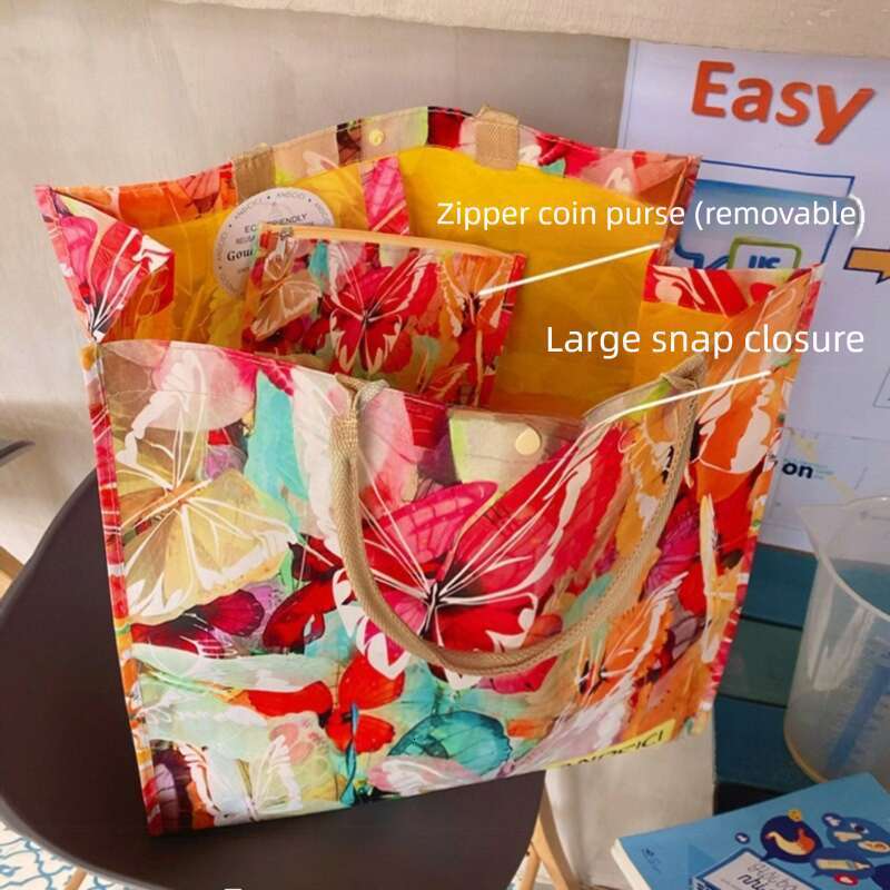 Oil Painting Foldable Large Capacity Eco-friendly Shopping Handbag Single Shoulder Women Waterproof Portable Beach Bag