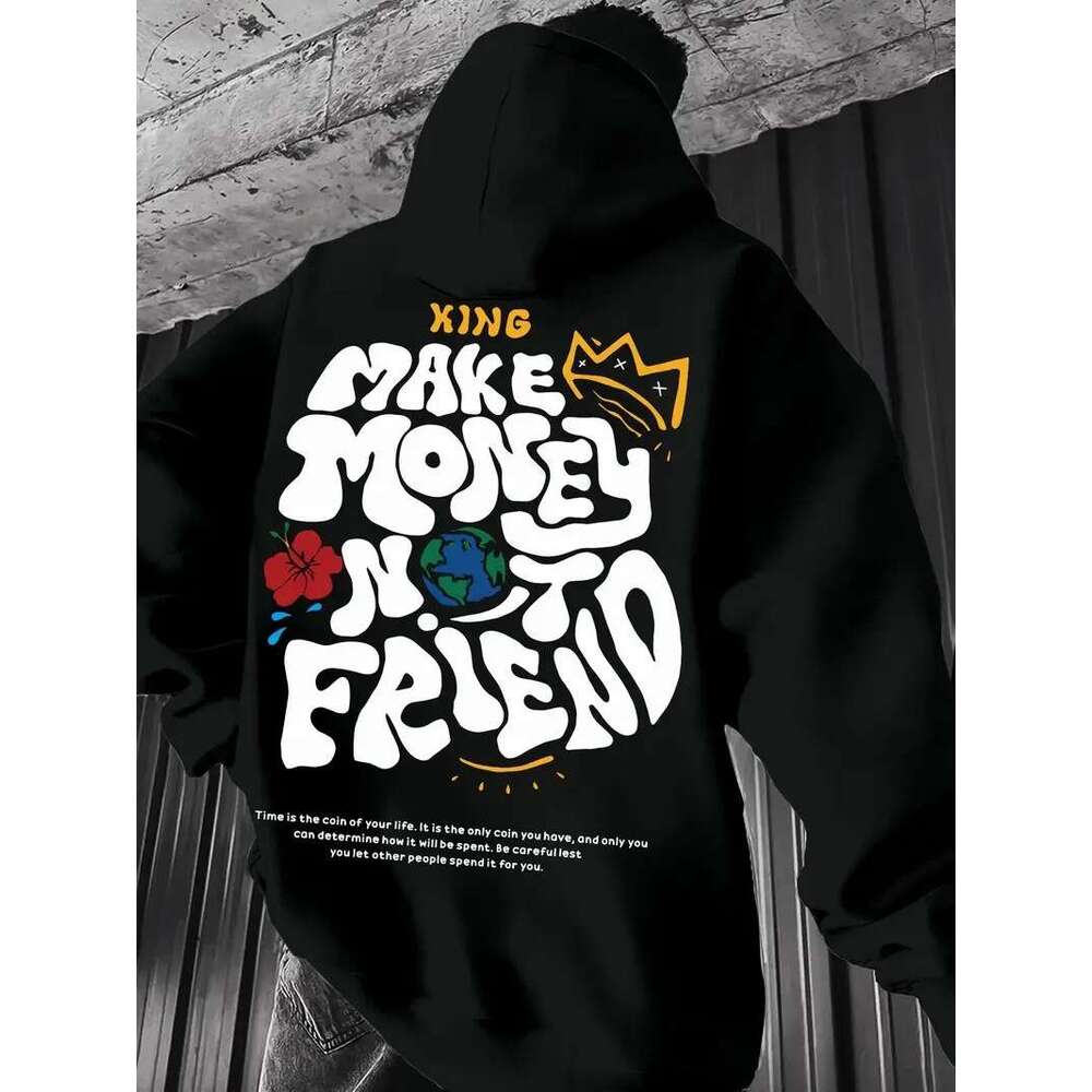 Fashionable Element Print Hoodies, Casual Pullover Sweatshirt With Long Sleeves, Slightly Stretchy Knit Polyester Fabric