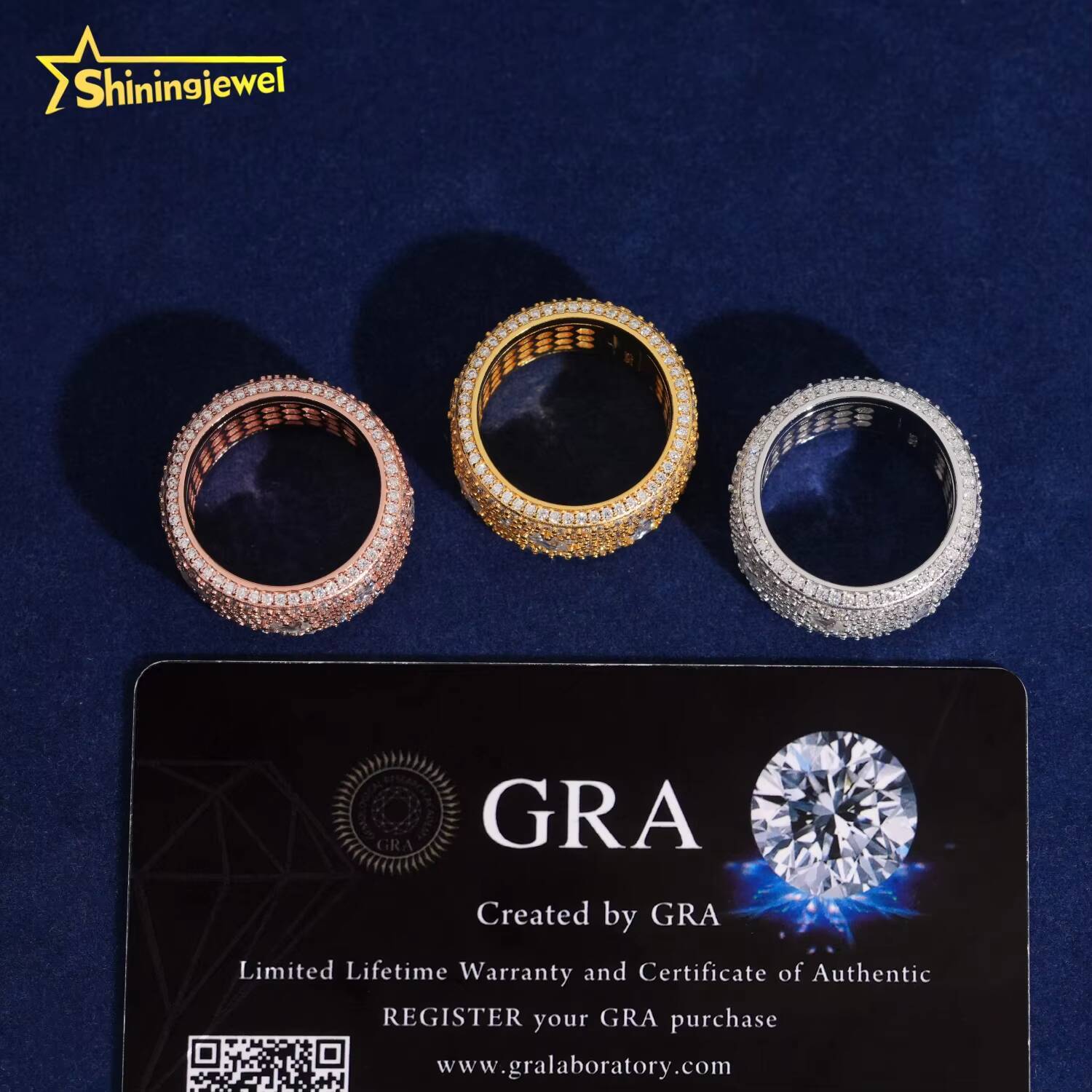 Iced Out Ring for Men Mix Diamond Setting Pass Diamond Tester Hip Hop Rings S925 Silver Moissanite Band