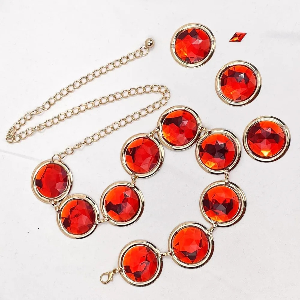 5 Pcs Anime Cosplay Waist Belt Red Gems Stone Chain for Halloween Costume Accessories 251008