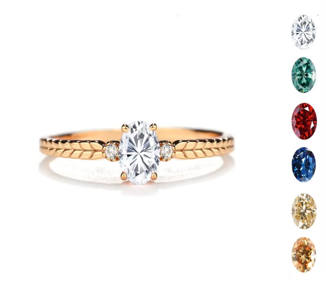 Minimalist Design Moissanite Jewelry S925 Sterling Silver Plated Gold 05CT Oval Solitaire Moissanite Engagement Ring for Women