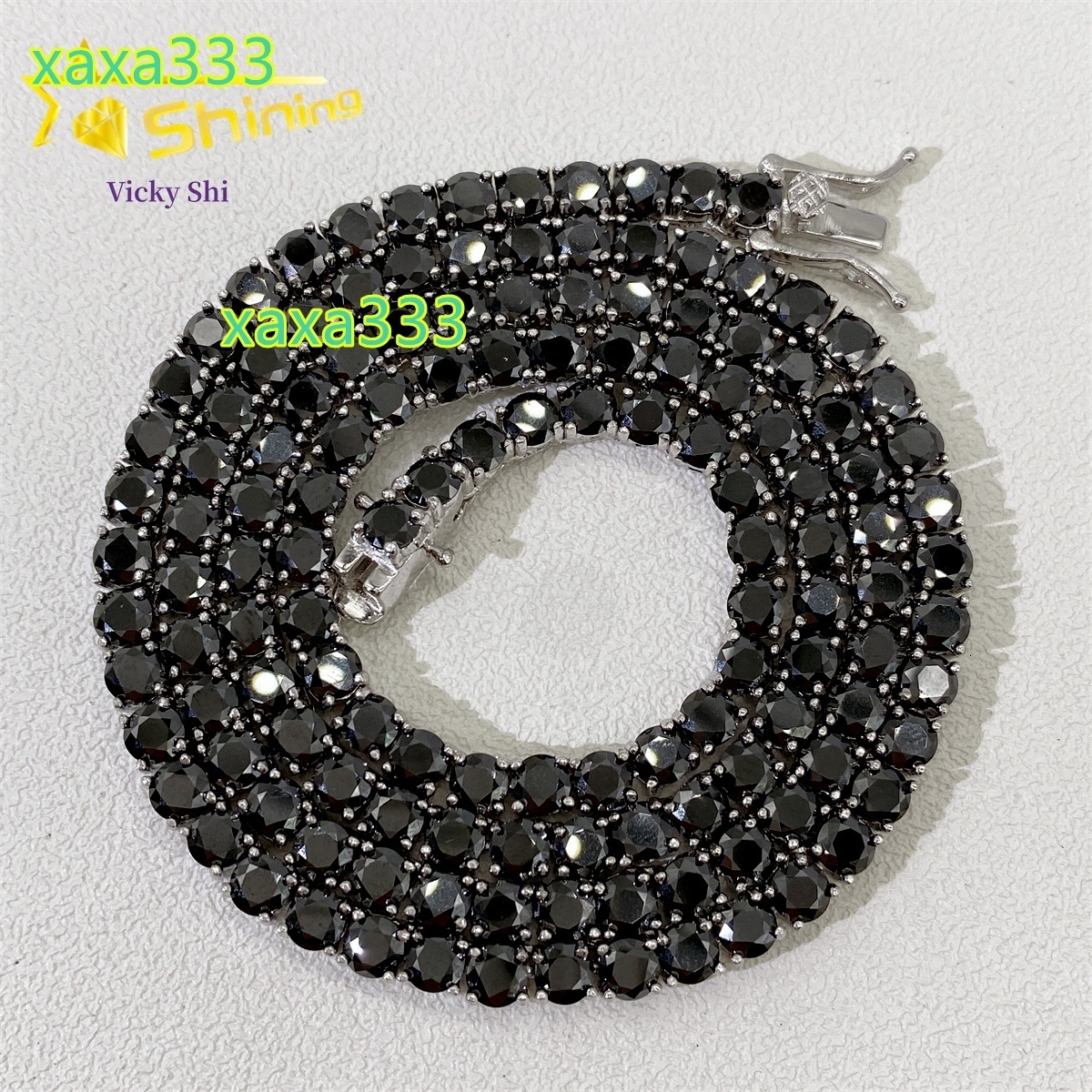 925 Sterling Silver GRA Certificated 3mm 4mm Black Moissanite Tennis Chain Pass Diamond Tester Hip Hop Tennis Necklace