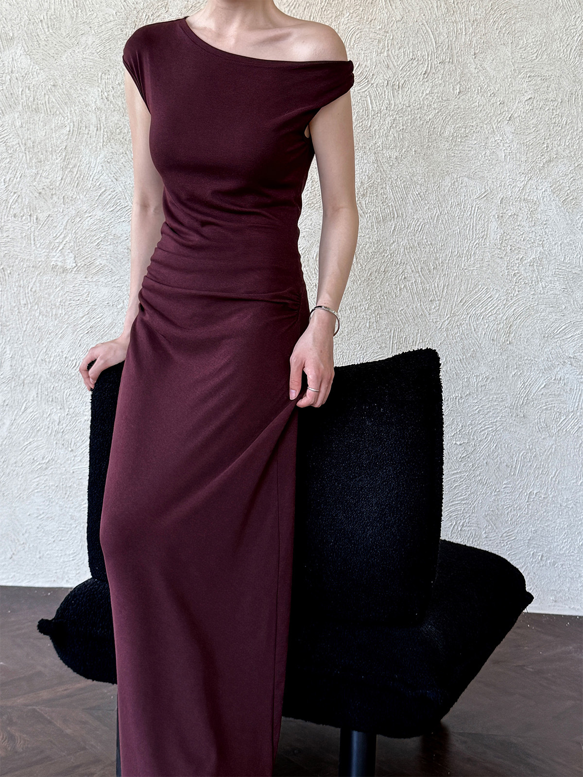 MU765 New Solid Color Long Dress for Women, Summer Style, Off-Shoulder, Elegant and Slimming Long Dress