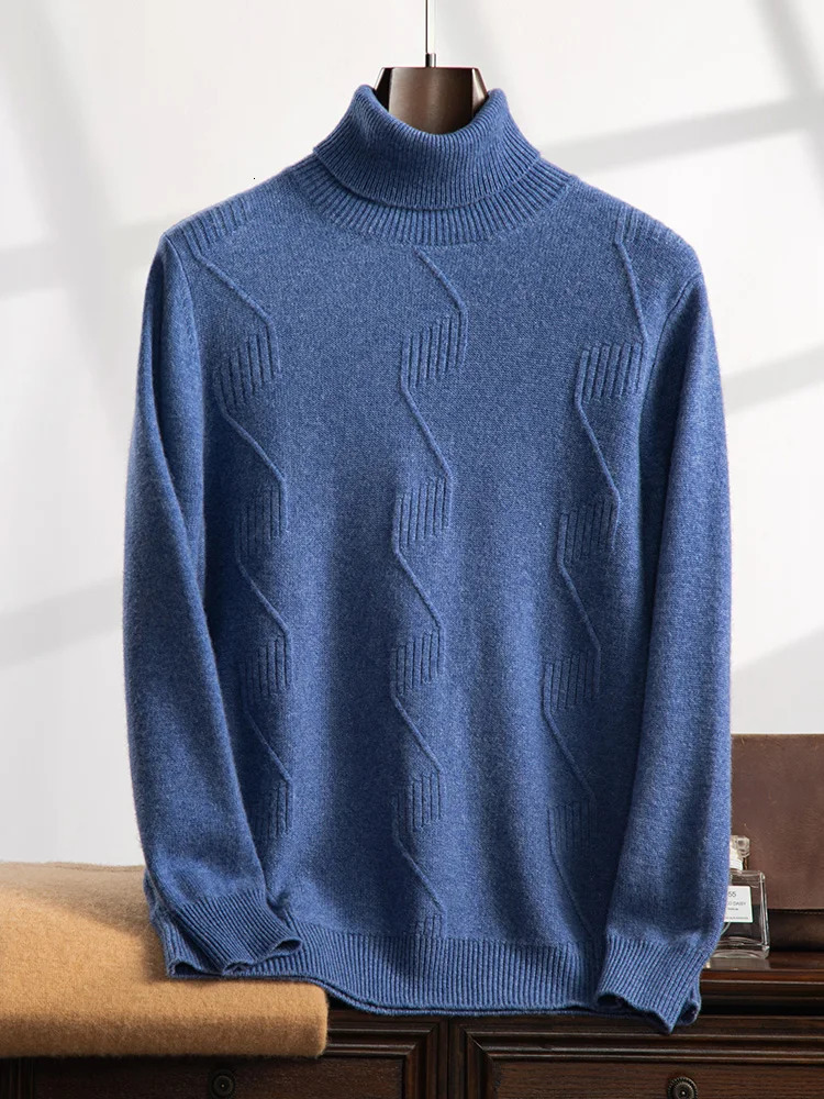 autumn and winter mens cashmere sweater solid color pullover high lapel loose versatile base 251015
