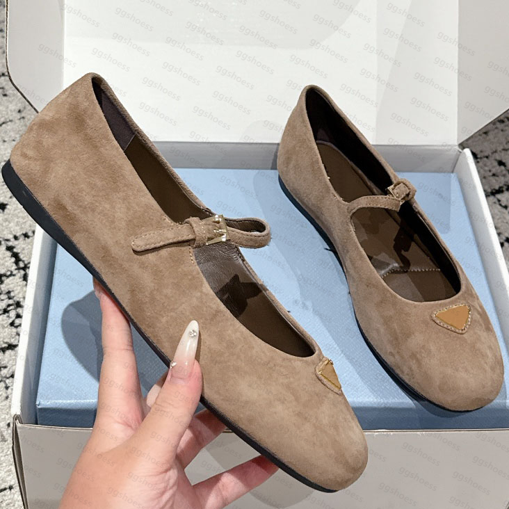 Top Quality Ballerinas Flats Shoes Round Toe Triangle Mary Jane Shoe Women Flat Loafers Dress Shoes Real Leather Designer Shoe