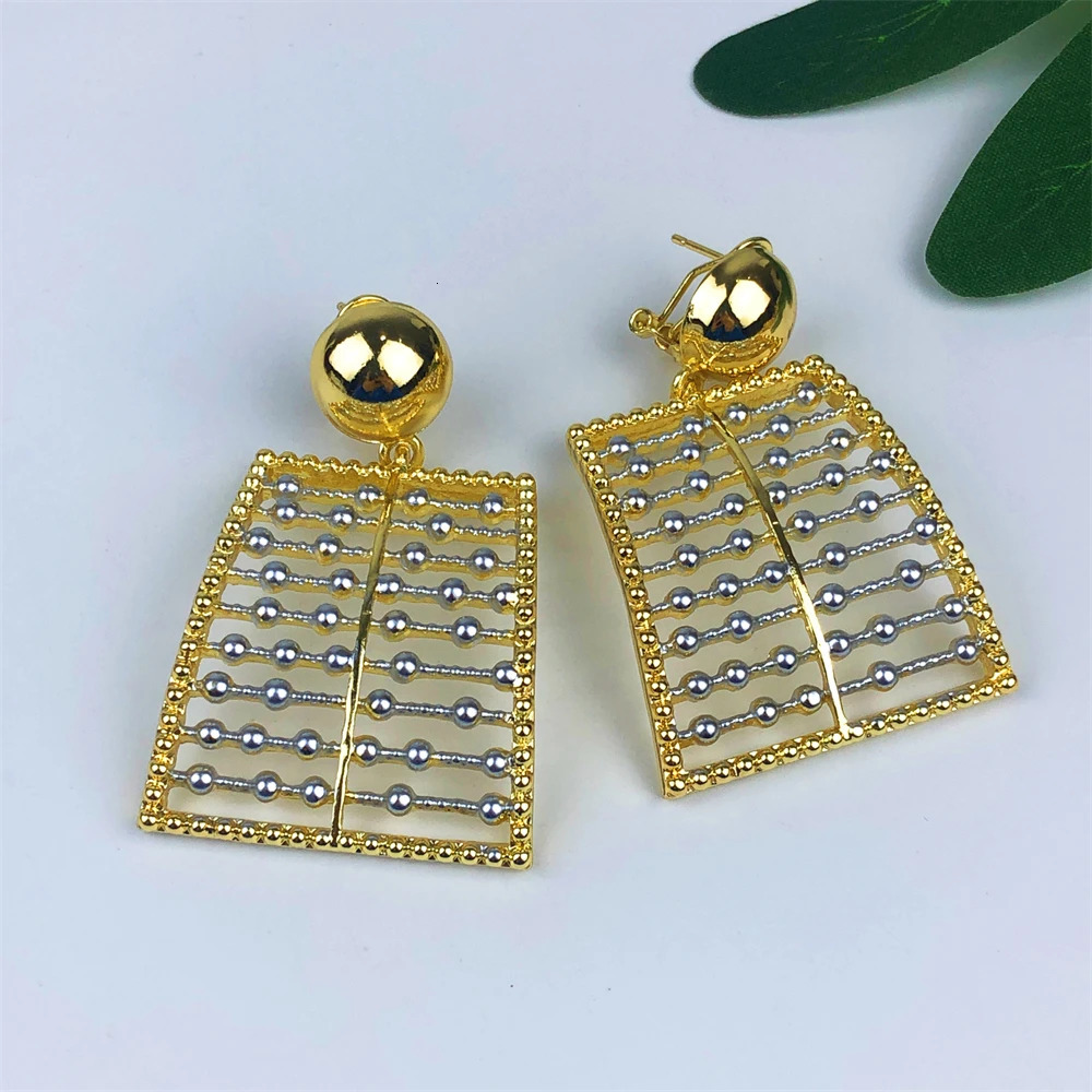 Geometric Two Tones Collar 4Pcs Jewelry Set for Women Chunky Necklace Drop Earrings Bracelet Ring Bridal Wedding Party Gifts 251016