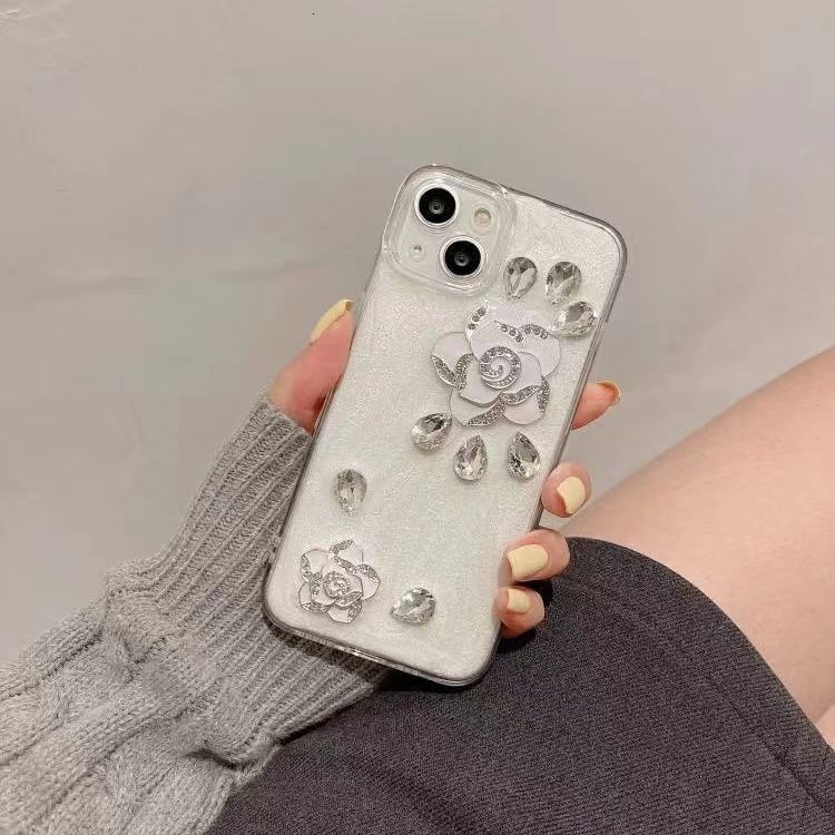 iPhone 17 Pro Max Rhinestone Case, Cute 3D Glitter Sparkle Bling Luxury Shiny Crystal Diamond Camellia Protective Case