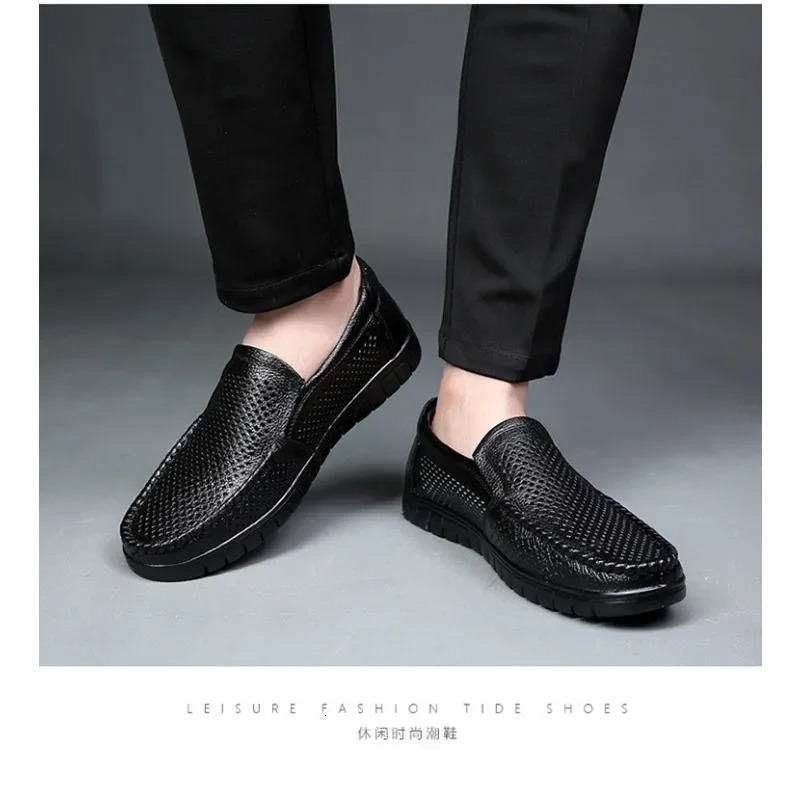 Fashion Leather Hollow Summer Soft Sole Mens Loafers Platform Busines Dress Shoes Men Casual Sandals Shoes Man 251013