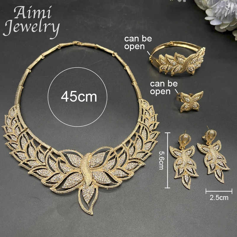Rhinestone 18K Gold Plated 4Pcs Jewelry Set for Women Necklace Earring Bracelet Ring African Bridal Wedding Party Gifts 251016