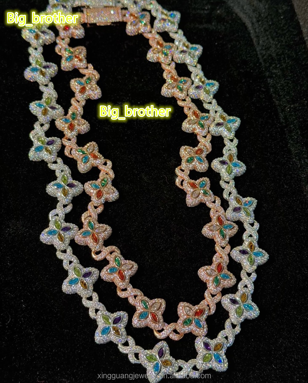 Fashion Fancy Colors Marquise Cut Moissanite Clover Charms Infinity Cuban Links 925 Sterling Silver Cuban Link Chain Jewelry