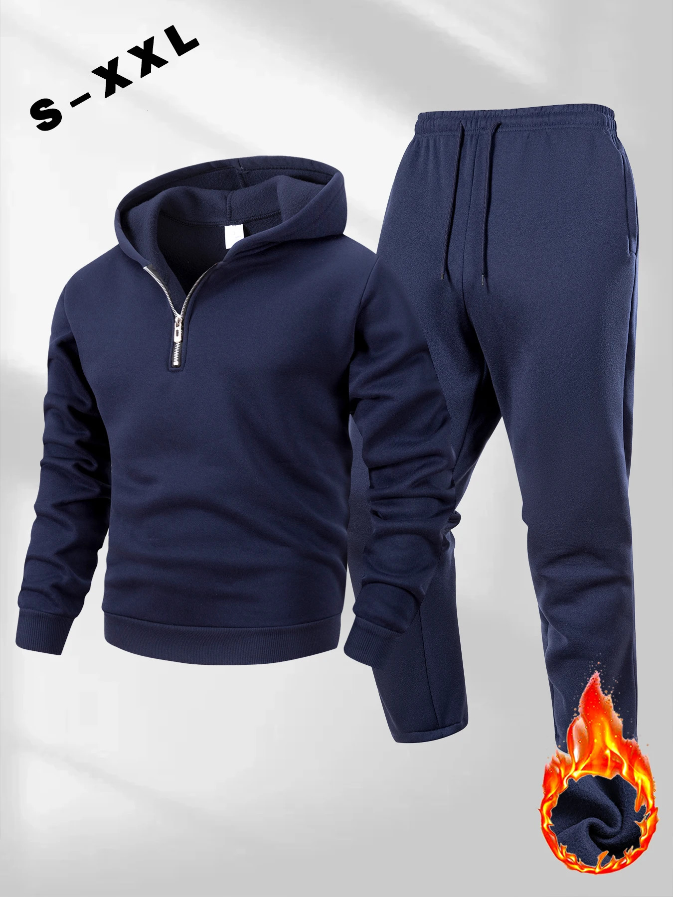 Mens Tracksuit Half Zipper Hoodie Trousers 2piece Set Autumn Winter Casual Sportswear Solid Color Daily Sweatshirt Pants 251016