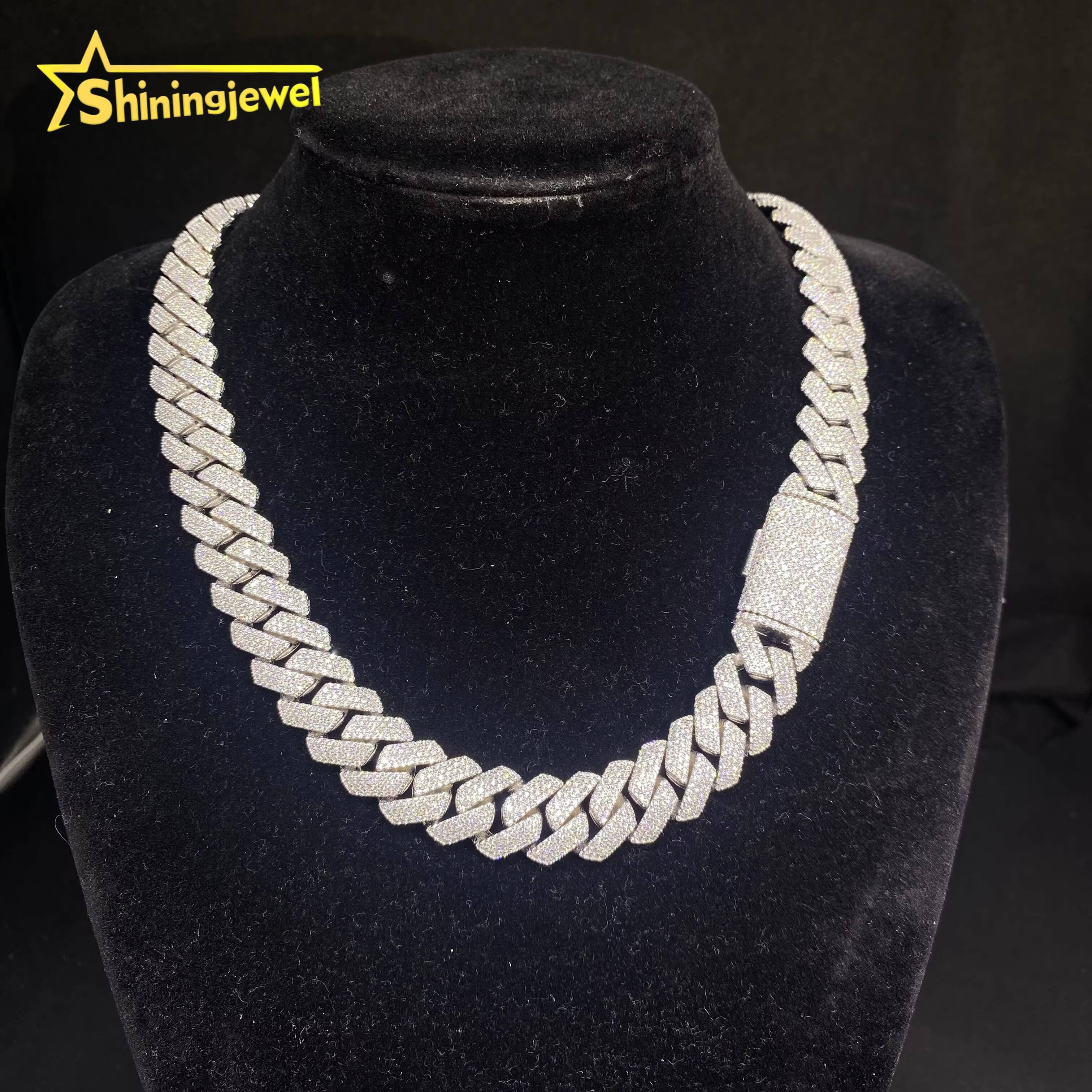 15mm 4Row Pass Diamond Tester Iced Out Fine Hip Hop Jewelry Necklace 925 Silver VVS D Moissanite Thick Cuban Link Chain Bracelet