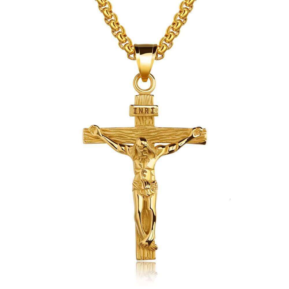 Religious Gold Sier Plated Pendant Punk Jewelry Jesus Christ Cross Necklace Women's Gift