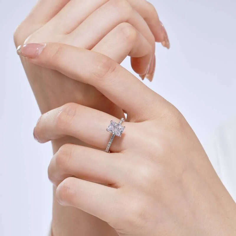 Dylam Top Picked S Sier Women Rhodium Plated Clear Pink Dia Radiant Cut 8A Zirconia Eternity Promise Ring