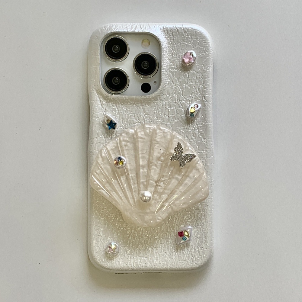 Cute Case Cover Compatible for iPhone 17/17 Pro/Pro Max Case Summer Beach Shells Irregular Diamond for Girl Women Soft Handmade Fashion Protective iPh