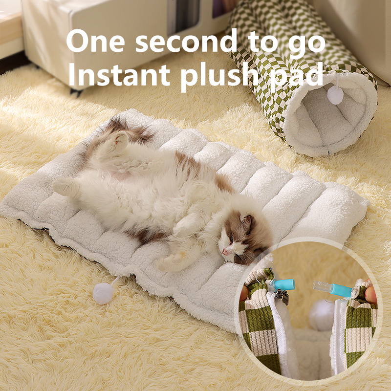 Unnel Cat Bed & Mat 2-in-1: Multi-size customizable. Made of lamb wool-like fabric, it is a winter warm, removable and washable dog bed & mat. Product