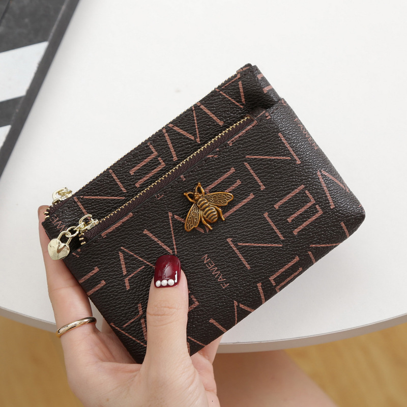 Luxury Brand Designer Bag Fashion Little Bee Double Zipper Coin Purse, Storable Printed Zipper Small Card Holder, Multifunctional Large Capacity