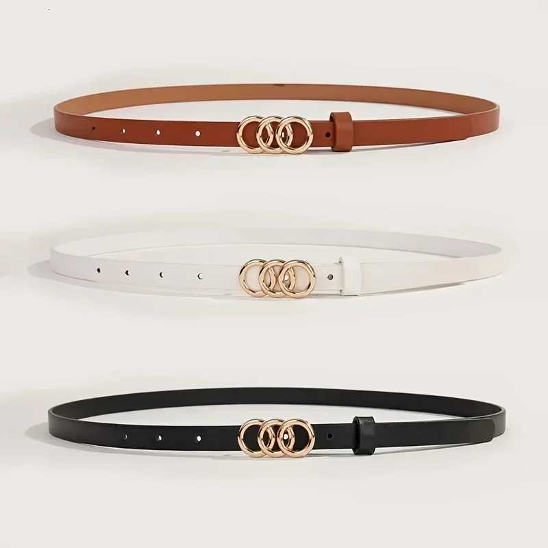 3Pcsset Triple Rings Buckle Belt Classic PU Leather Thin Belt Casual Pin Buckle Waist Bands For Pants Jeans Dress W251018