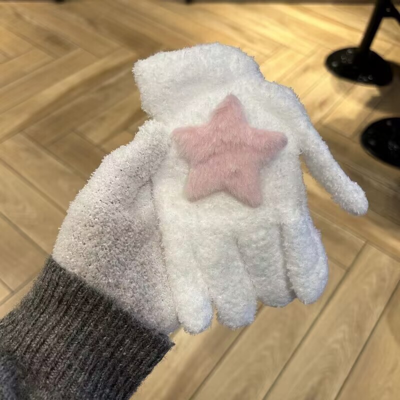 Ins Korean Milk Powder Star Gloves Coral Fleece Warm Student Winter Outdoor Cycling Bestie Same Style