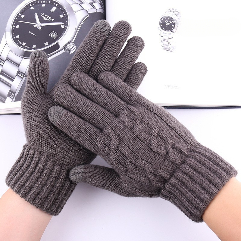 Knitted Men's Touchscreen Winter Warm Fleece Lined Thickened Fingered Jacquard Gloves