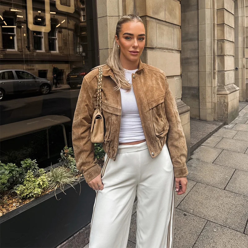 Retro Jacket Fashionable Spring Autumn Casual Loose Pocket Long Sleeved Trendy Cool Versatile Highquality Womens Short Jacket 251010