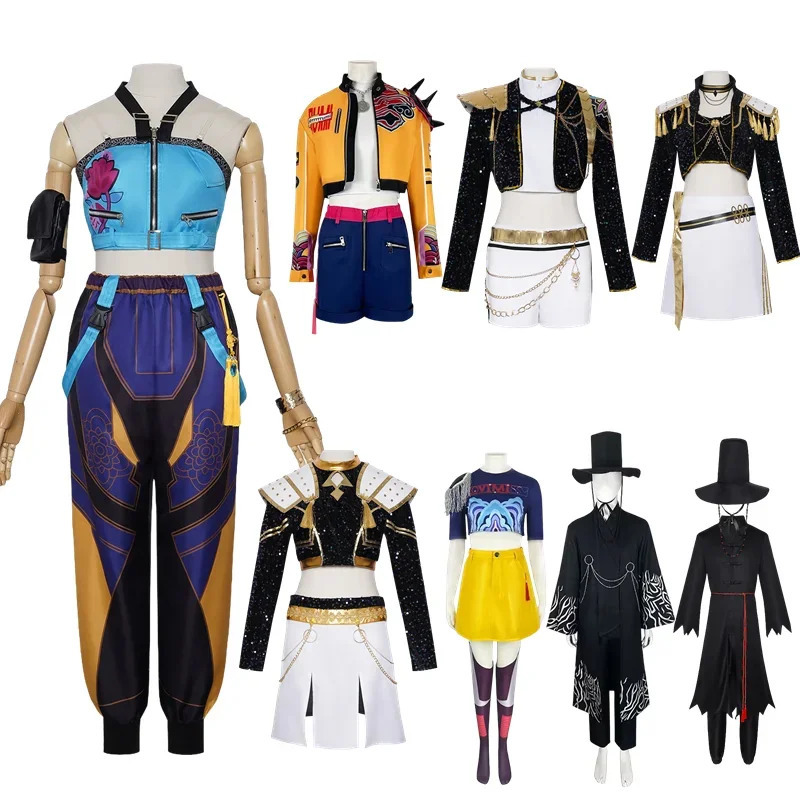 Kids Rumi Zoey Mira Cosplay KPop Demon Hunters Costume Women Girls Black Golden Suit Saja Boys Halloween Role Playing Outfits 251017