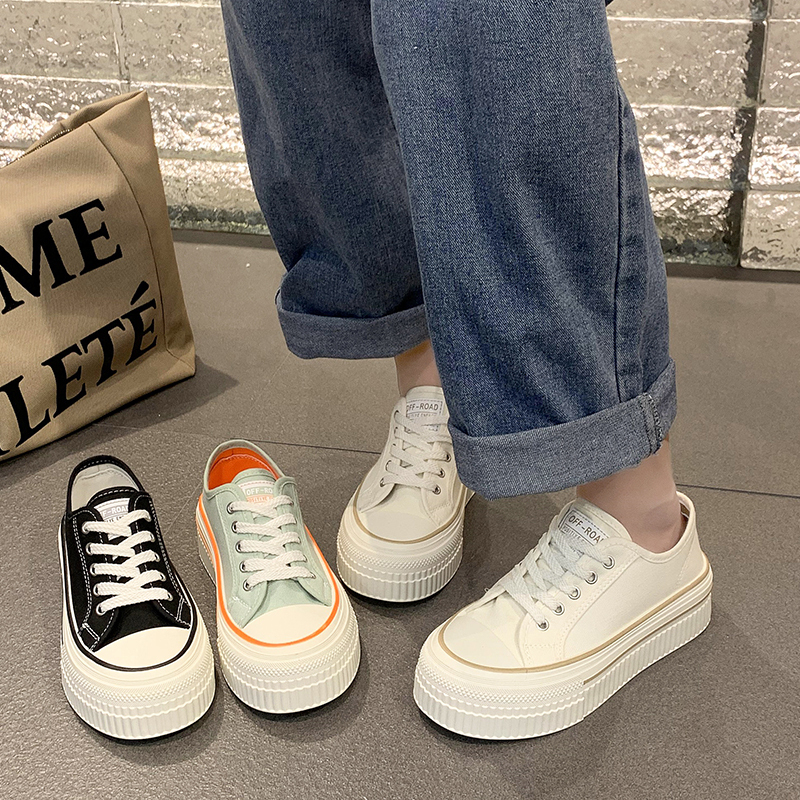 Women's Thick Bottom Canvas Shoes Spring New Style Casual Sports Platform Sneakers Versatile Flatform White Casual Board Shoes Women's Canva