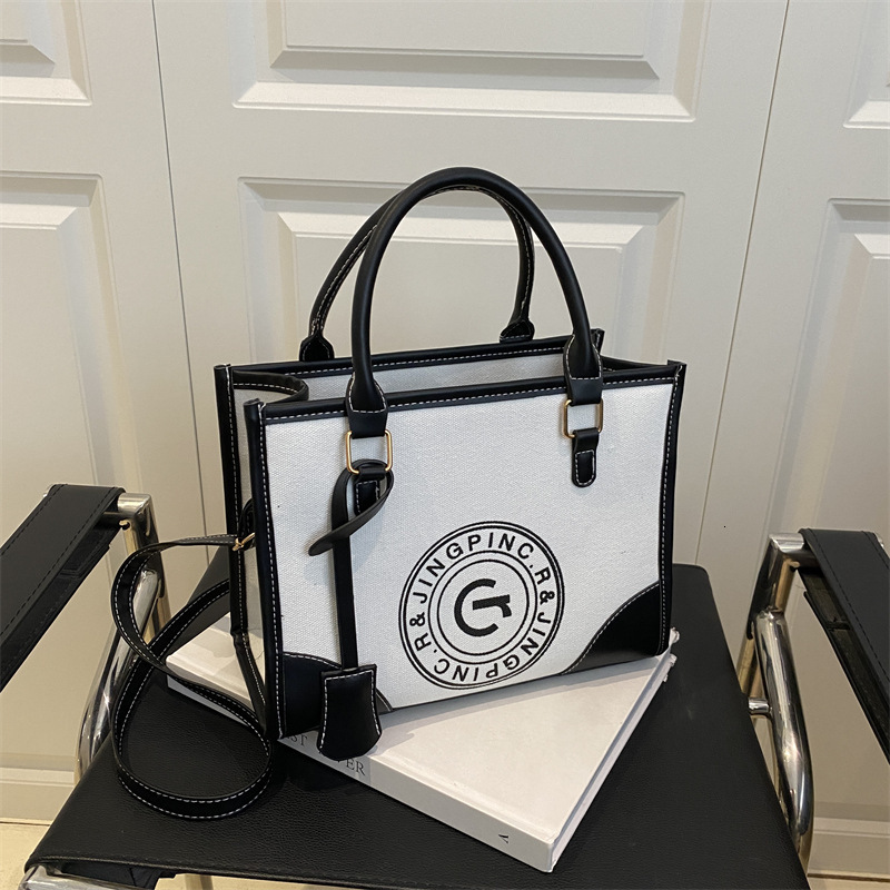 Luxury Brand Designer Bag Large Capacity Printed Letter 2025 New Fashion Single Shoulder Canvas Patchwork Color Block Handheld Tote Bag