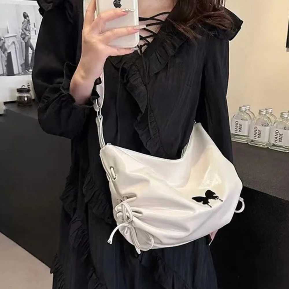 JIAERDI Hot Girls Black Shoulder Bags Women Sweet Cool Leather Bow Butterfly Chic Y2k Handbag Female Vintage Messenger Bag Purse Z251018